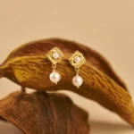 Yellow Gold And Pearl Geometric Drop Earrings