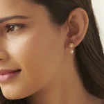 Yellow Gold And Pearl Geometric Drop Earrings - Image 2