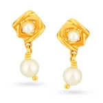 Yellow Gold And Pearl Geometric Drop Earrings - Image 3