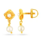 Yellow Gold And Pearl Geometric Drop Earrings - Image 4